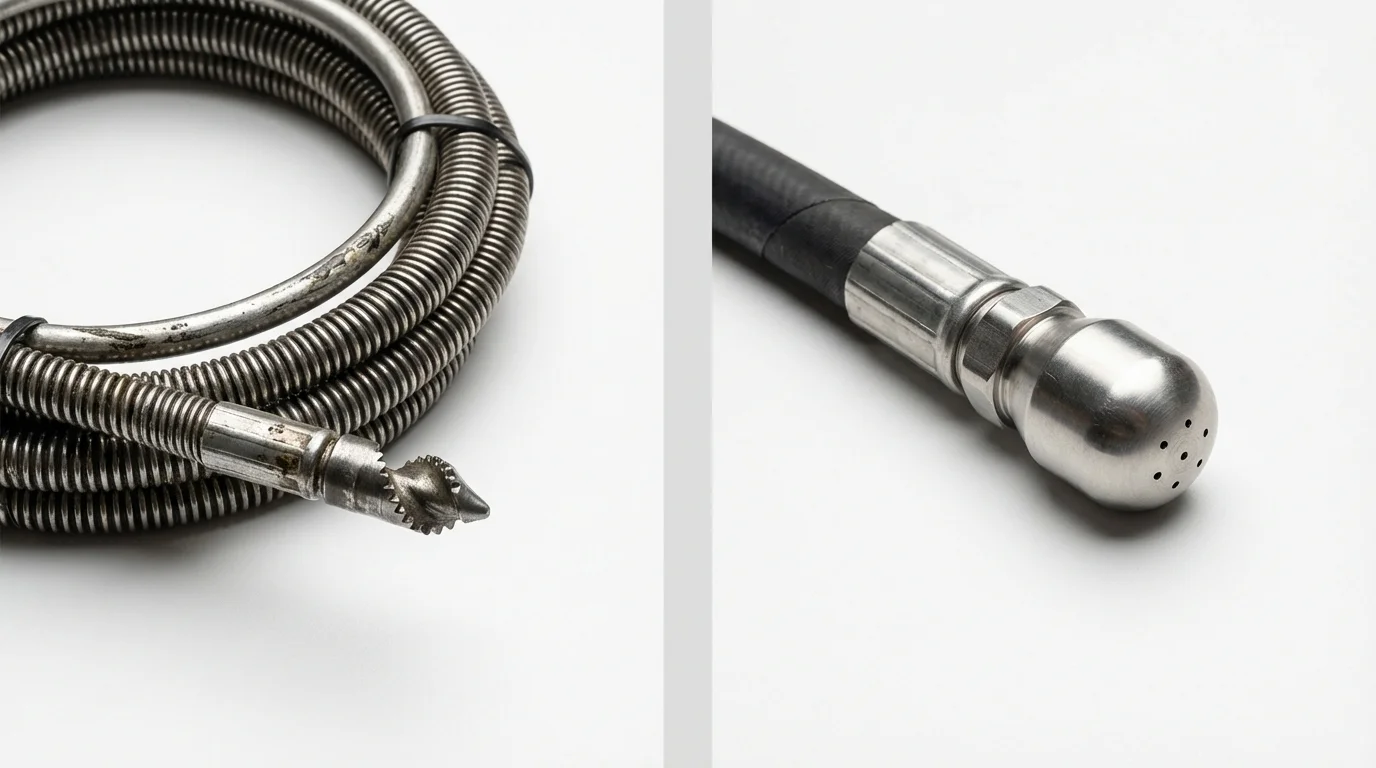 Drain snake cable and hydro jetting nozzle used for drain cleaning in Williamsburg, MA