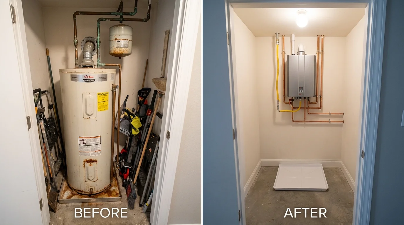 Tank water heater versus wall-mounted tankless unit comparison for Williamsburg, MA homeowners