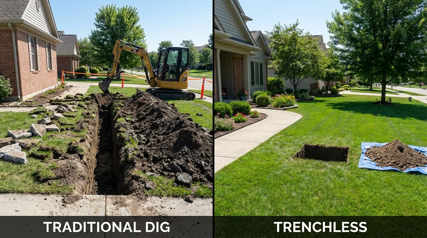 Trenchless sewer repair with minimal yard damage versus traditional excavation in Williamsburg, MA